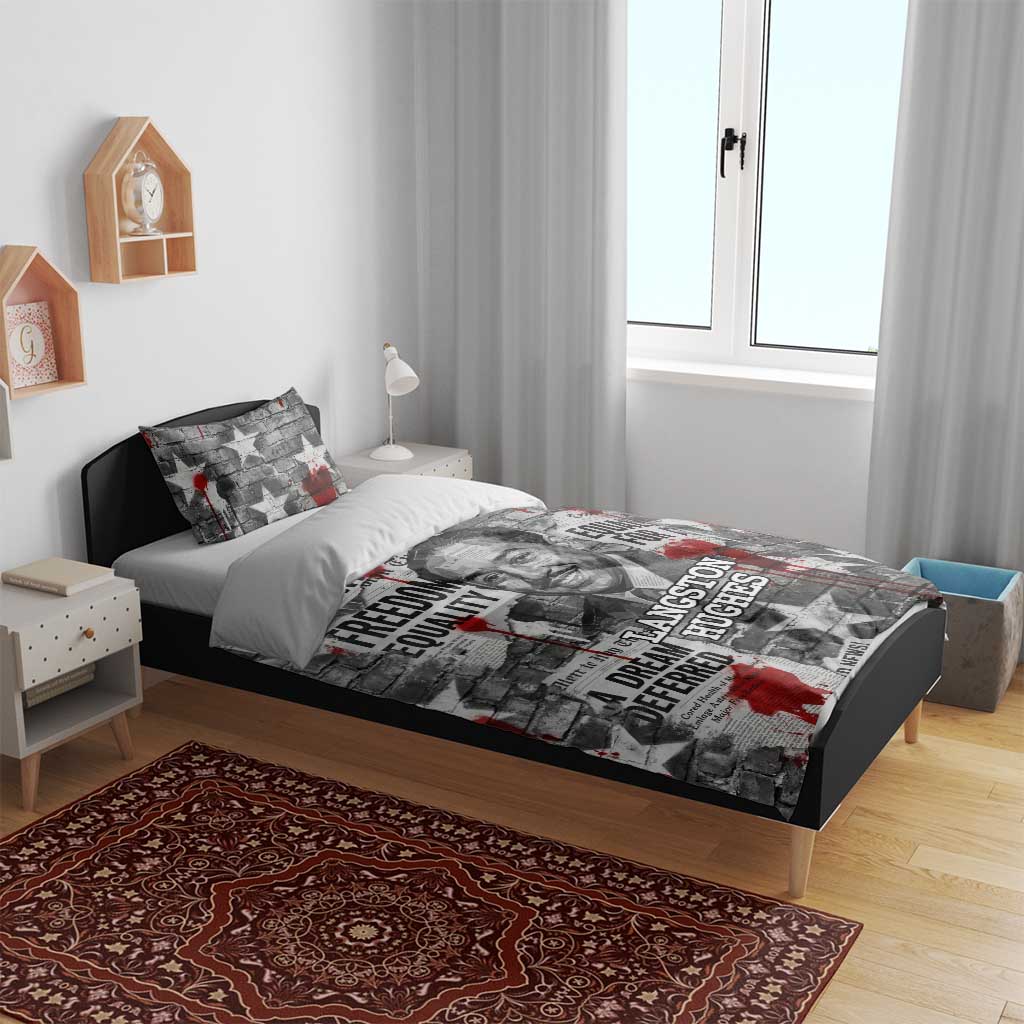 Langston Hughes Bedding Set Urban Brick Wall Design with Protest Art and Poetry Powerful Quotes - African Pride