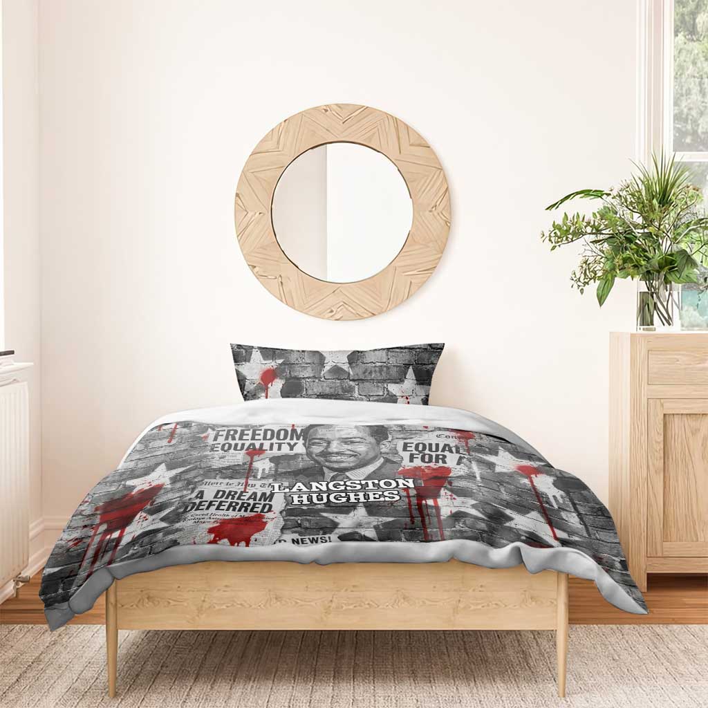 Langston Hughes Bedding Set Urban Brick Wall Design with Protest Art and Poetry Powerful Quotes - African Pride