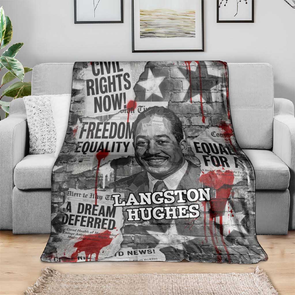 Langston Hughes Blanket Urban Brick Wall Design with Protest Art and Poetry Powerful Quotes - African Pride