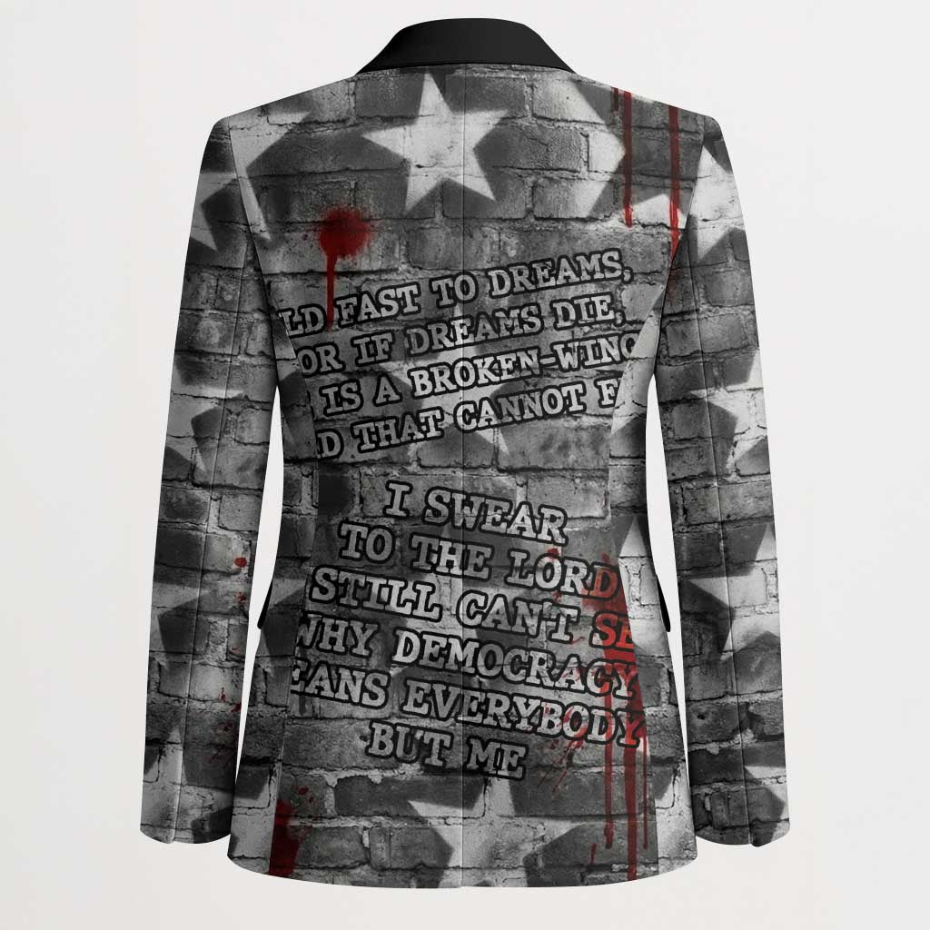 Langston Hughes Blazer Urban Brick Wall Design with Protest Art and Poetry Powerful Quotes - African Pride