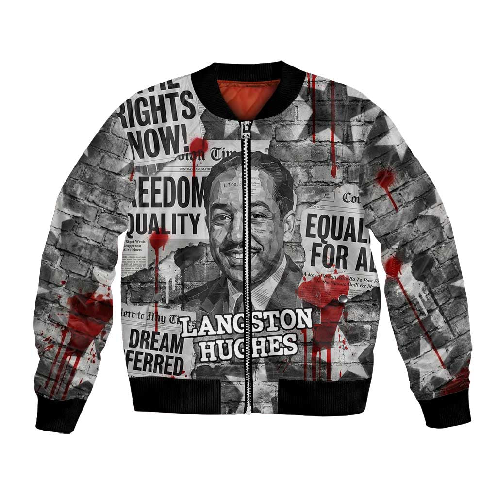 Langston Hughes Bomber Jacket Urban Brick Wall Design with Protest Art and Poetry Powerful Quotes - African Pride