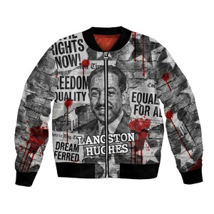 Langston Hughes Bomber Jacket Urban Brick Wall Design with Protest Art and Poetry Powerful Quotes - African Pride