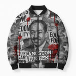 Langston Hughes Bomber Puffer Jacket Urban Brick Wall Design with Protest Art and Poetry Powerful Quotes - African Pride