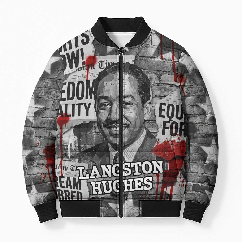 Langston Hughes Bomber Puffer Jacket Urban Brick Wall Design with Protest Art and Poetry Powerful Quotes - African Pride