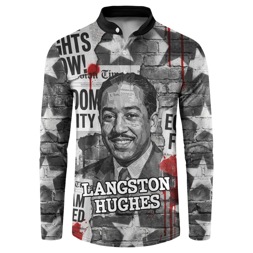 Langston Hughes Button Sweatshirt Urban Brick Wall Design with Protest Art and Poetry Powerful Quotes