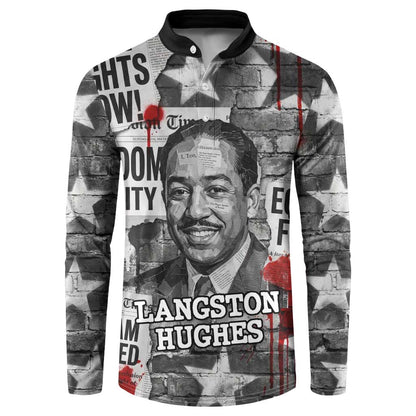 Langston Hughes Button Sweatshirt Urban Brick Wall Design with Protest Art and Poetry Powerful Quotes