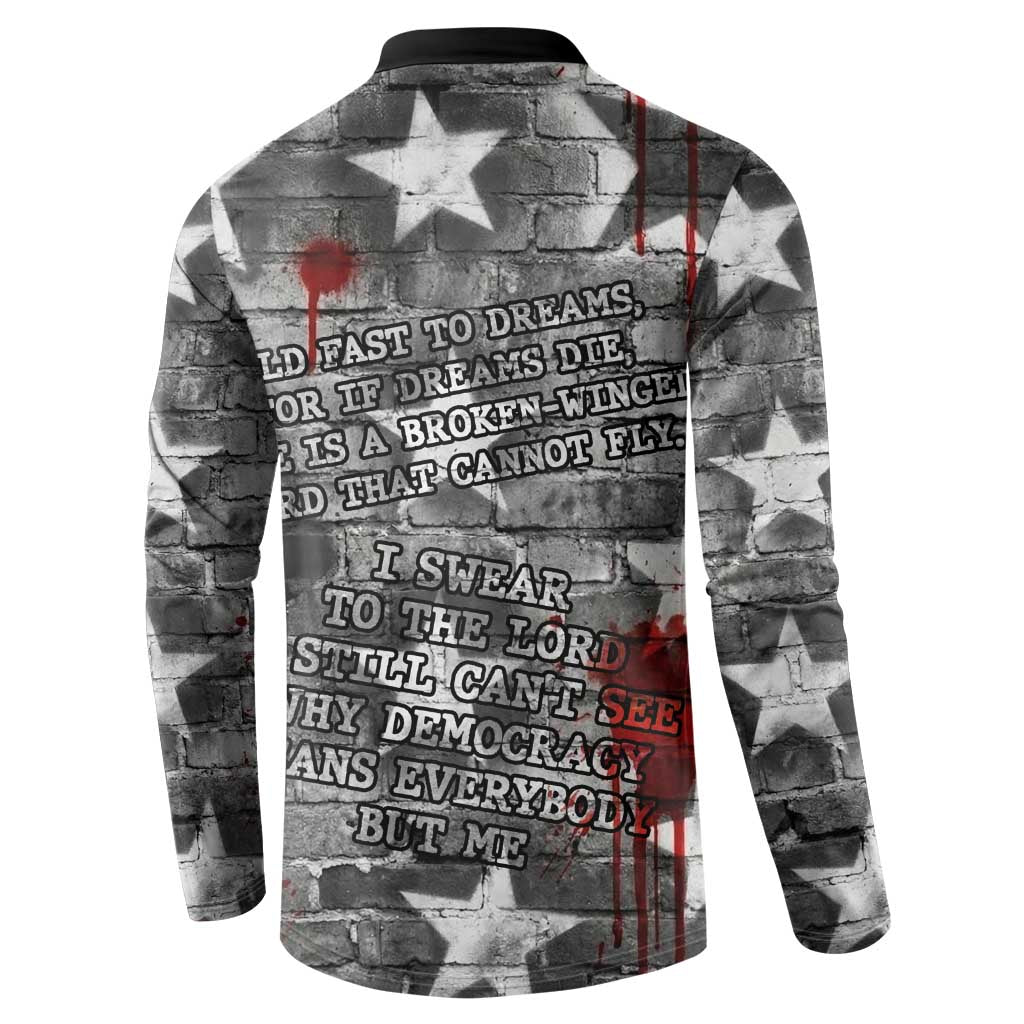 Langston Hughes Button Sweatshirt Urban Brick Wall Design with Protest Art and Poetry Powerful Quotes