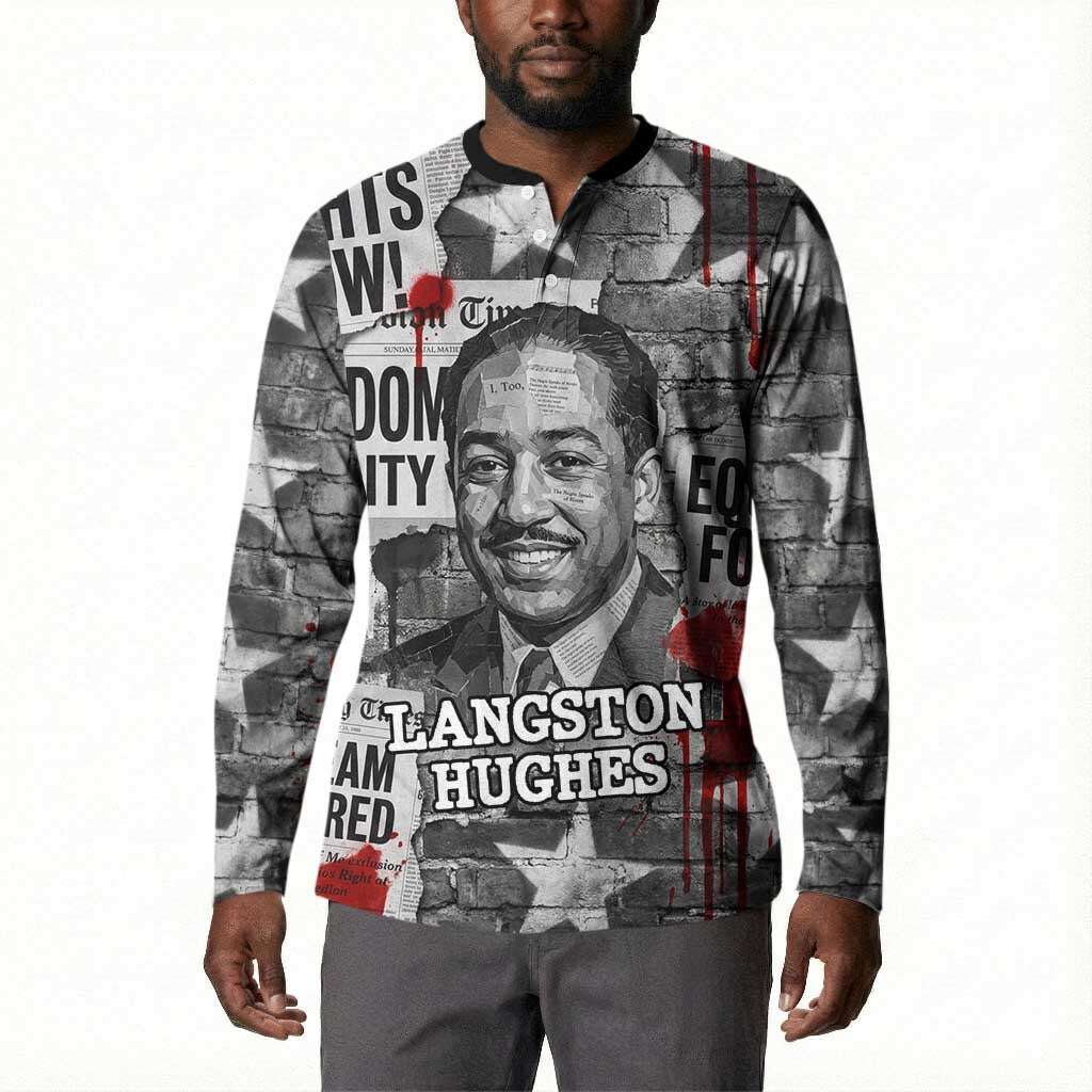 Langston Hughes Button Sweatshirt Urban Brick Wall Design with Protest Art and Poetry Powerful Quotes