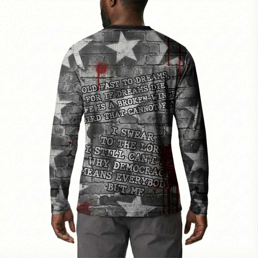 Langston Hughes Button Sweatshirt Urban Brick Wall Design with Protest Art and Poetry Powerful Quotes