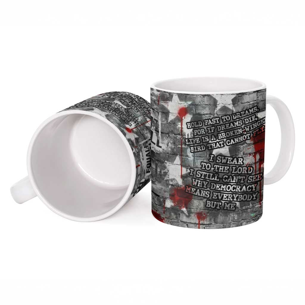 Langston Hughes Ceramic Mug Urban Brick Wall Design with Protest Art and Poetry Powerful Quotes - African Pride