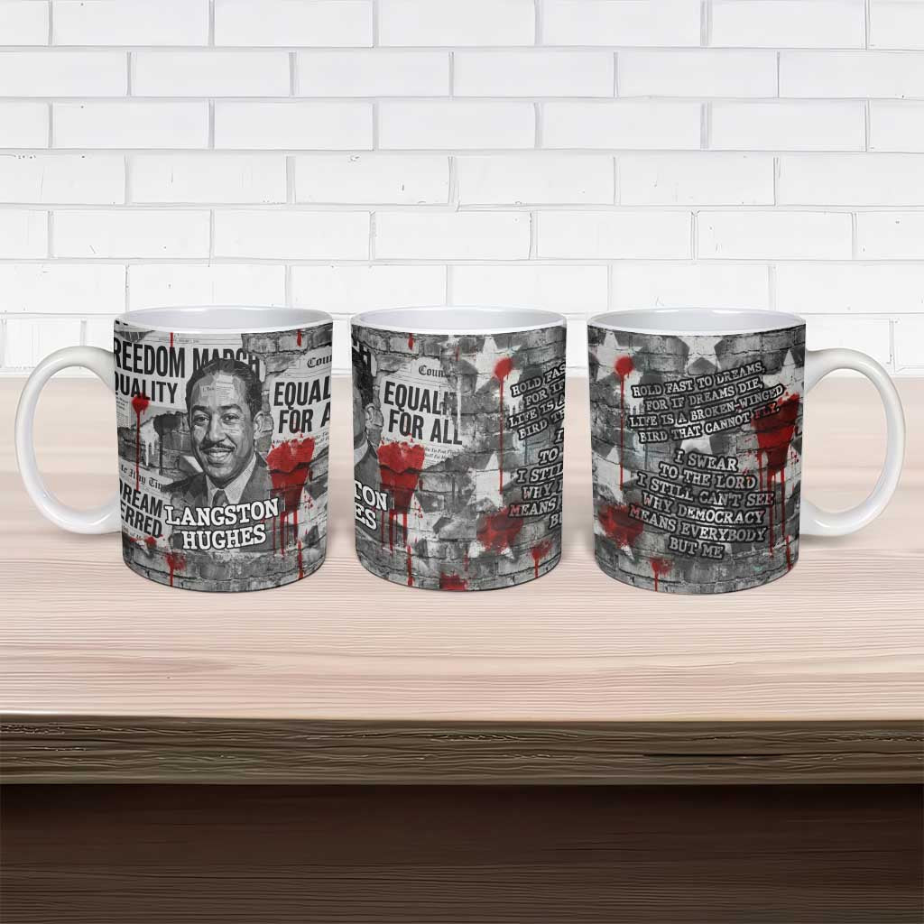 Langston Hughes Ceramic Mug Urban Brick Wall Design with Protest Art and Poetry Powerful Quotes - African Pride