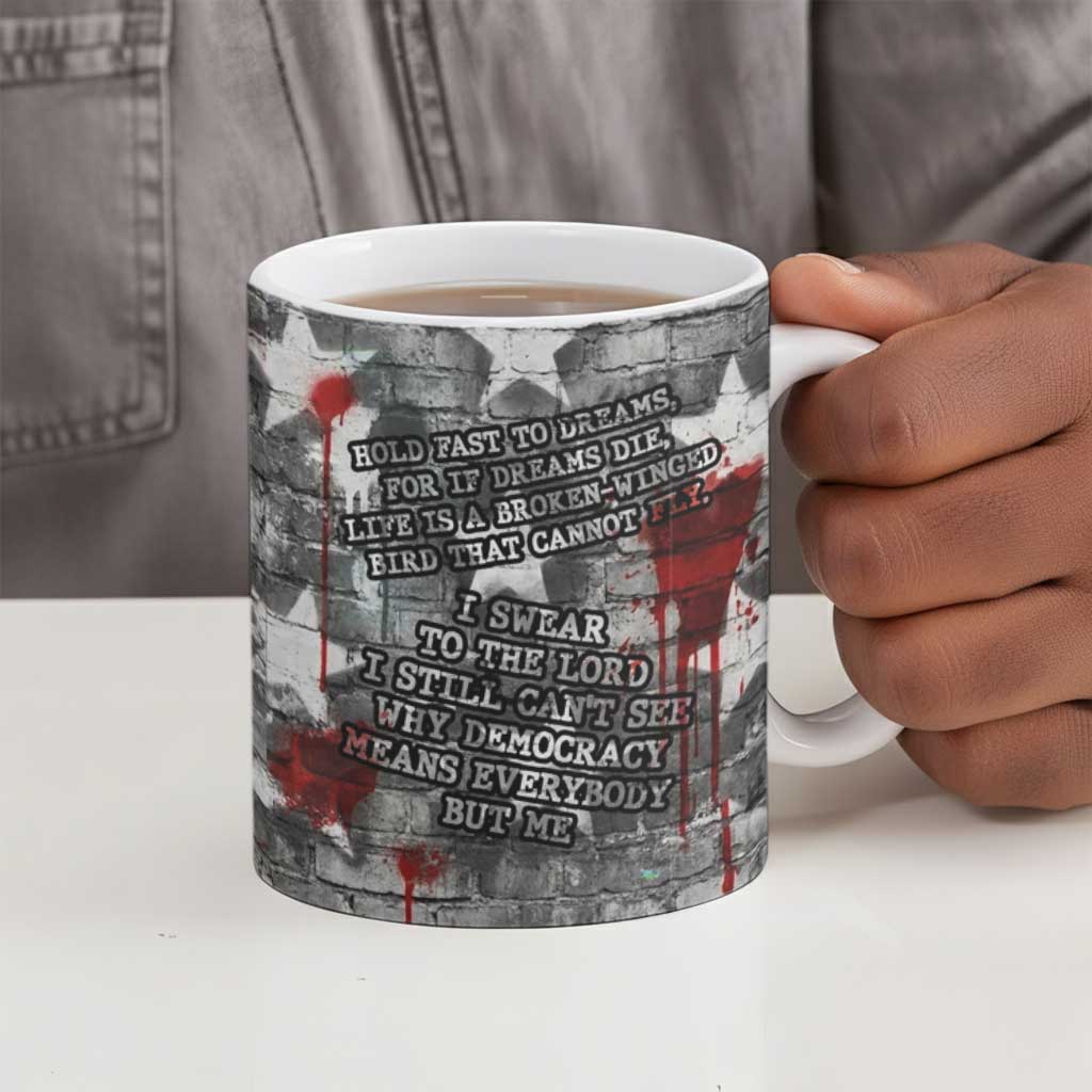 Langston Hughes Ceramic Mug Urban Brick Wall Design with Protest Art and Poetry Powerful Quotes - African Pride