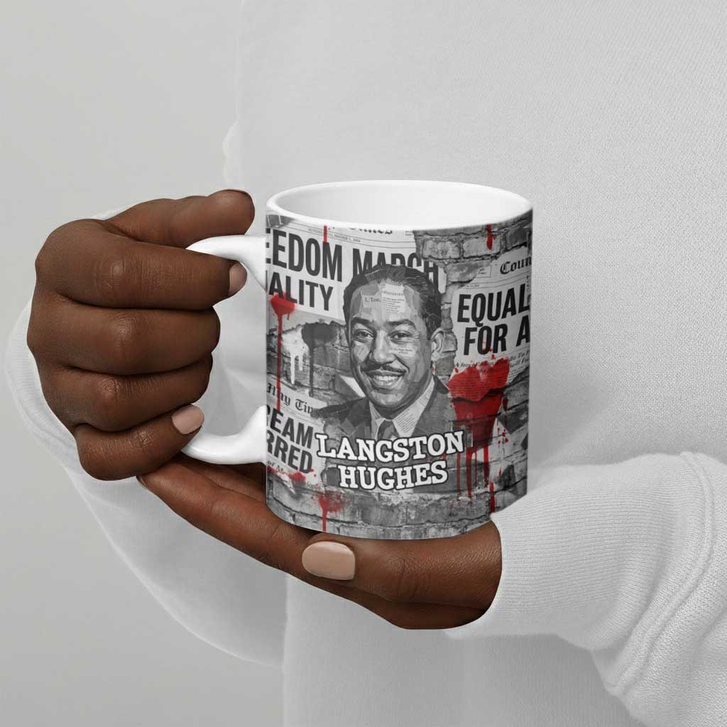 Langston Hughes Ceramic Mug Urban Brick Wall Design with Protest Art and Poetry Powerful Quotes - African Pride