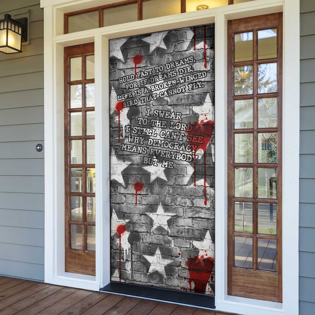 Langston Hughes Door Cover Urban Brick Wall Design with Protest Art and Poetry Powerful Quotes - African Pride