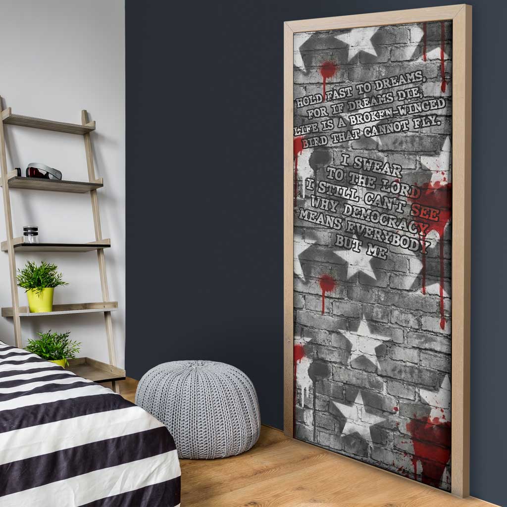 Langston Hughes Door Cover Urban Brick Wall Design with Protest Art and Poetry Powerful Quotes - African Pride