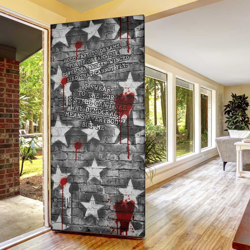 Langston Hughes Door Cover Urban Brick Wall Design with Protest Art and Poetry Powerful Quotes - African Pride