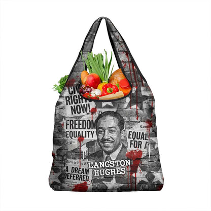 Langston Hughes Grocery Bag Urban Brick Wall Design with Protest Art and Poetry Powerful Quotes - African Pride