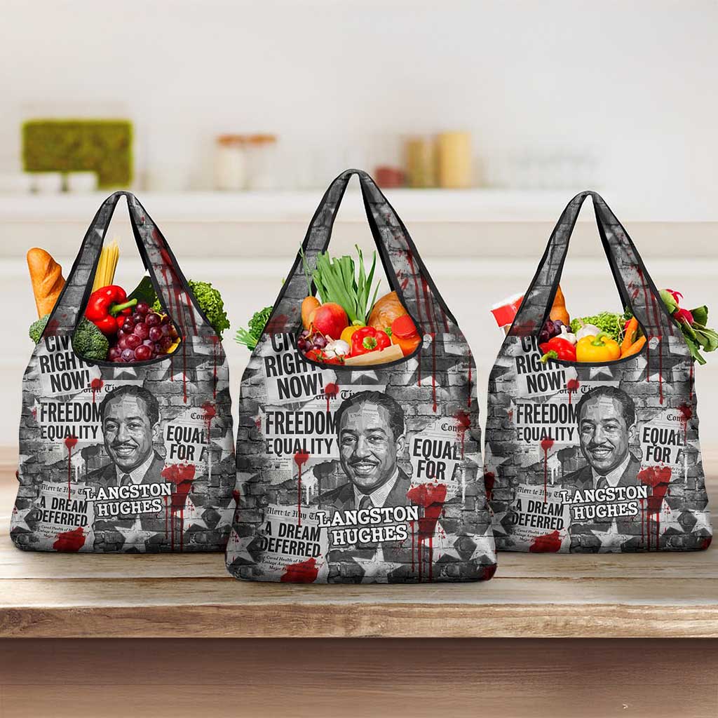 Langston Hughes Grocery Bag Urban Brick Wall Design with Protest Art and Poetry Powerful Quotes - African Pride