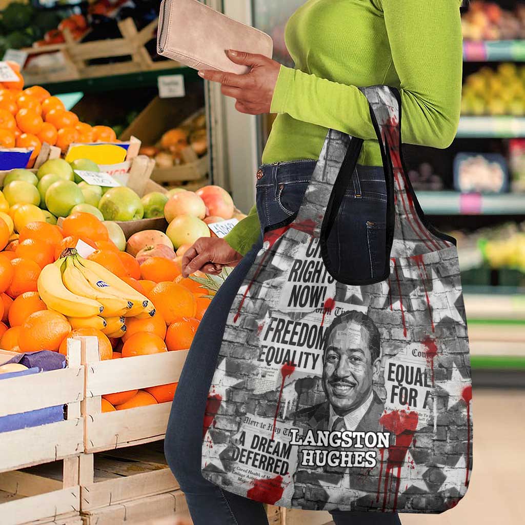 Langston Hughes Grocery Bag Urban Brick Wall Design with Protest Art and Poetry Powerful Quotes - African Pride