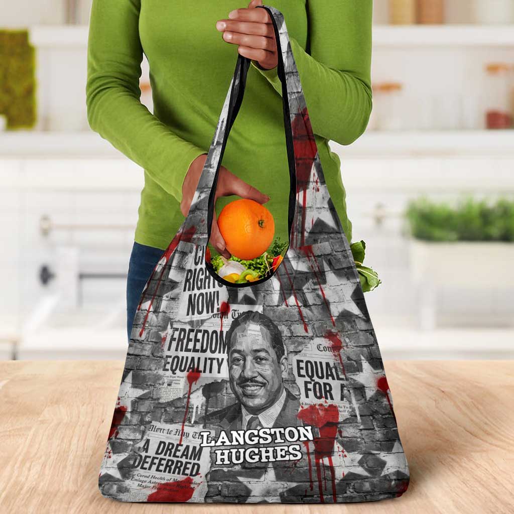 Langston Hughes Grocery Bag Urban Brick Wall Design with Protest Art and Poetry Powerful Quotes - African Pride