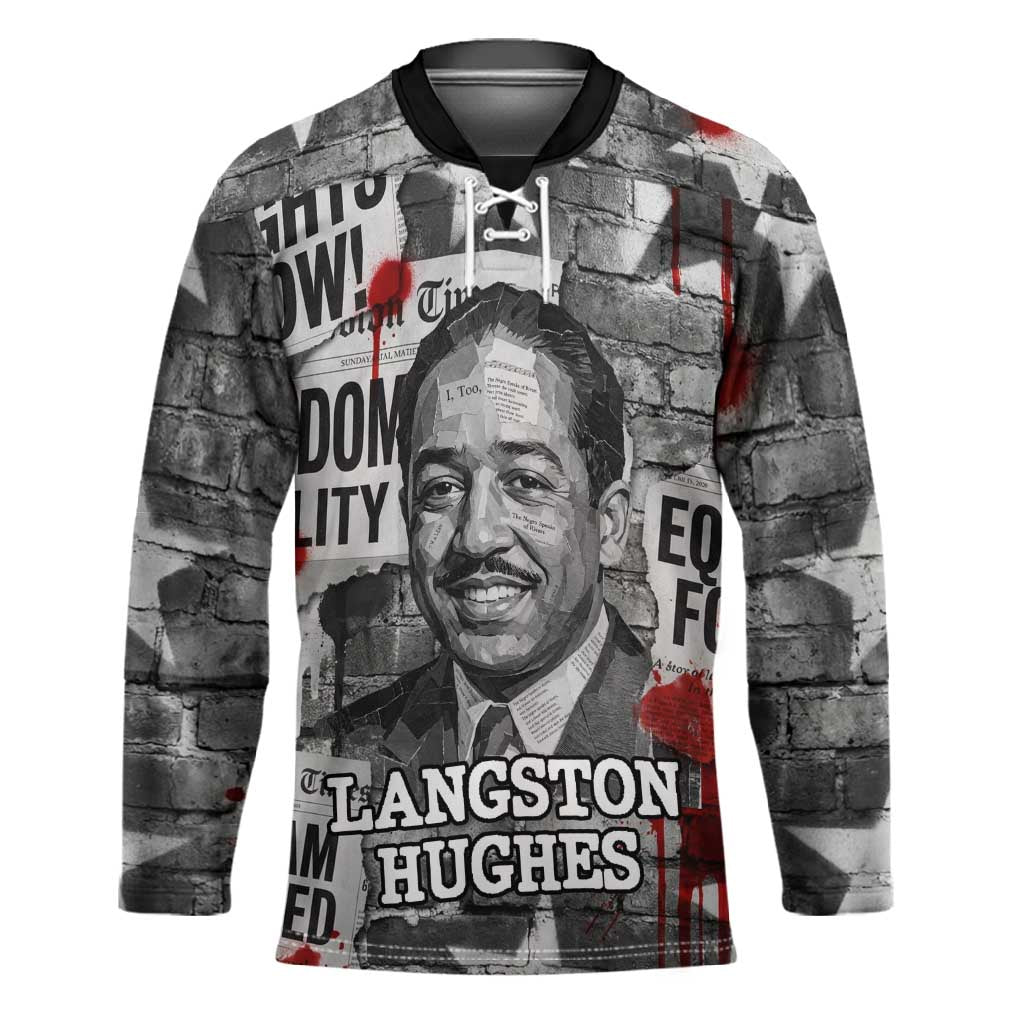 Langston Hughes Hockey Jersey Urban Brick Wall Design with Protest Art and Poetry Powerful Quotes - African Pride