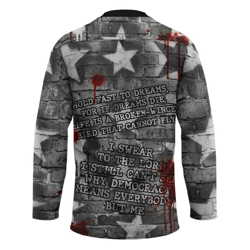 Langston Hughes Hockey Jersey Urban Brick Wall Design with Protest Art and Poetry Powerful Quotes - African Pride