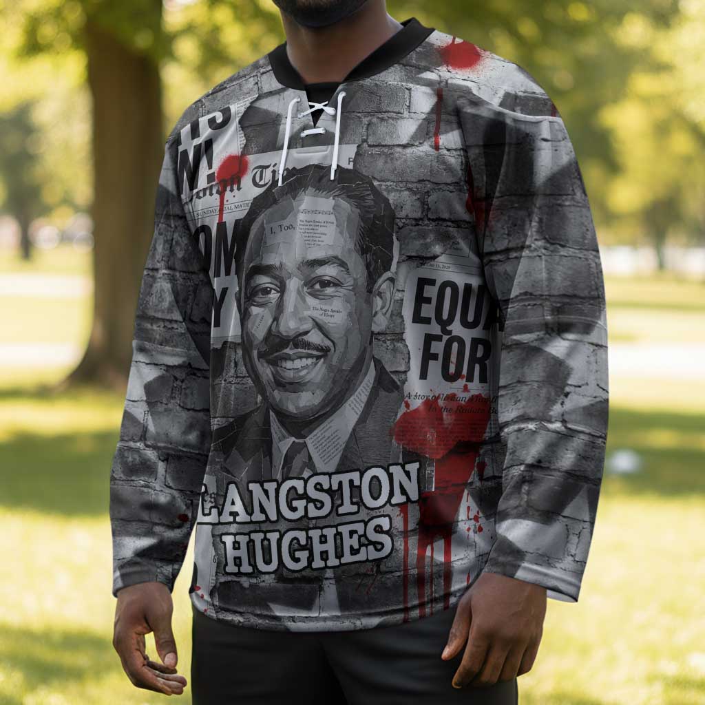 Langston Hughes Hockey Jersey Urban Brick Wall Design with Protest Art and Poetry Powerful Quotes - African Pride