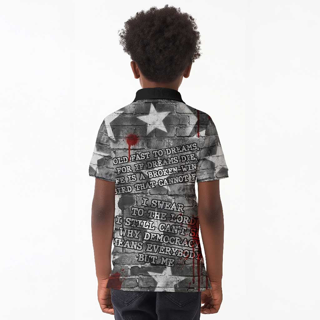 Langston Hughes Kid Polo Shirt Urban Brick Wall Design with Protest Art and Poetry Powerful Quotes - African Pride