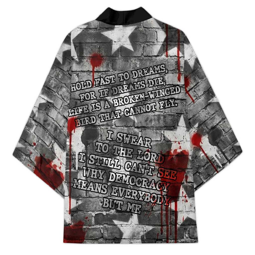 Langston Hughes Kimono Urban Brick Wall Design with Protest Art and Poetry Powerful Quotes - African Pride