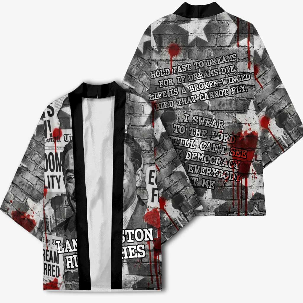 Langston Hughes Kimono Urban Brick Wall Design with Protest Art and Poetry Powerful Quotes - African Pride