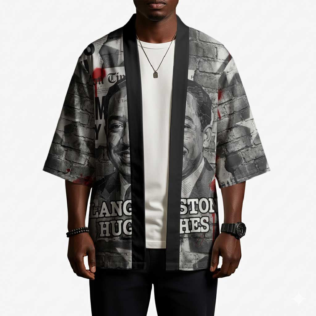 Langston Hughes Kimono Urban Brick Wall Design with Protest Art and Poetry Powerful Quotes - African Pride