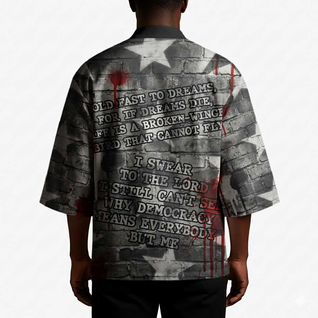 Langston Hughes Kimono Urban Brick Wall Design with Protest Art and Poetry Powerful Quotes - African Pride
