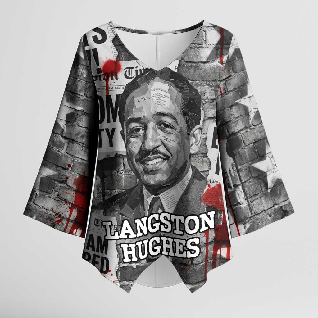 Langston Hughes Kimono Sleeve Blouse Urban Brick Wall Design with Protest Art and Poetry Powerful Quotes - African Pride