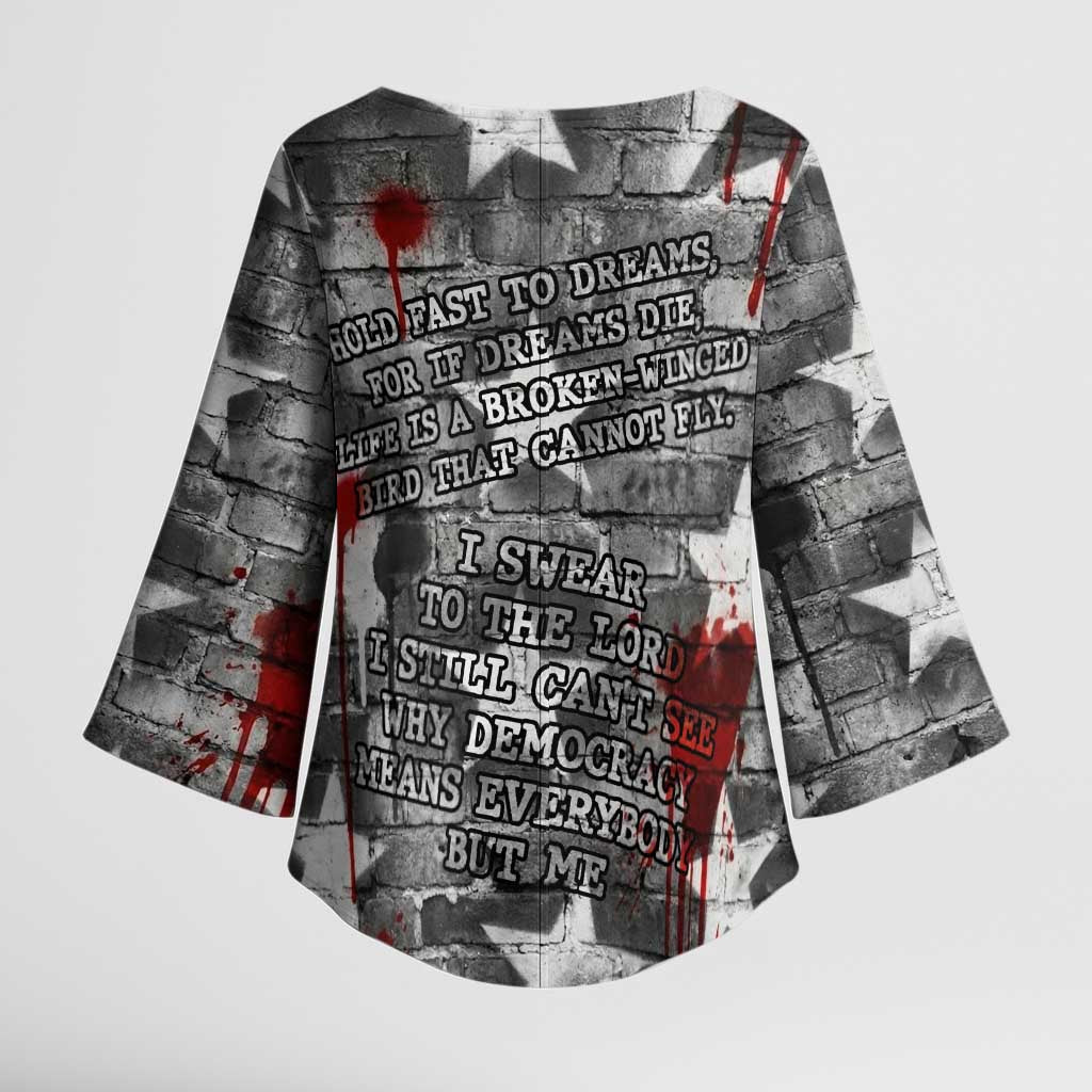 Langston Hughes Kimono Sleeve Blouse Urban Brick Wall Design with Protest Art and Poetry Powerful Quotes - African Pride