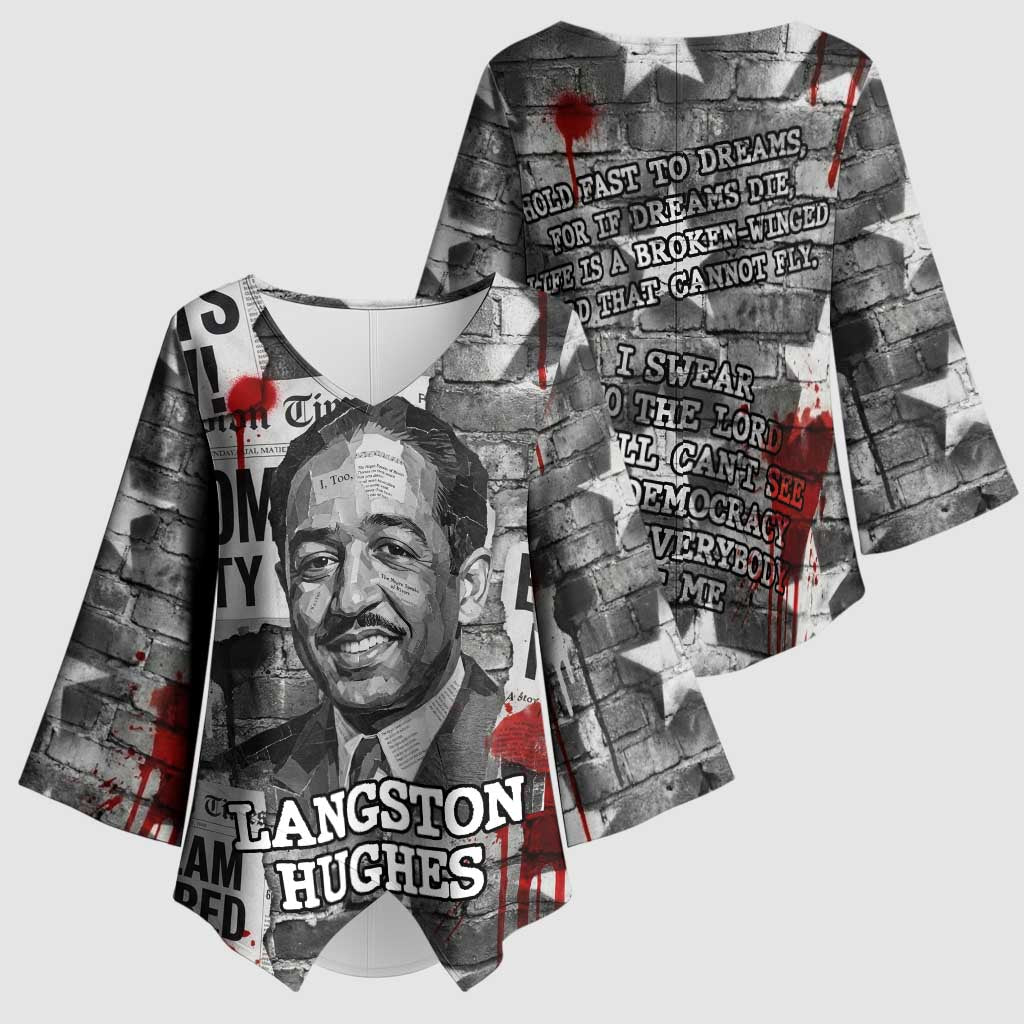Langston Hughes Kimono Sleeve Blouse Urban Brick Wall Design with Protest Art and Poetry Powerful Quotes - African Pride