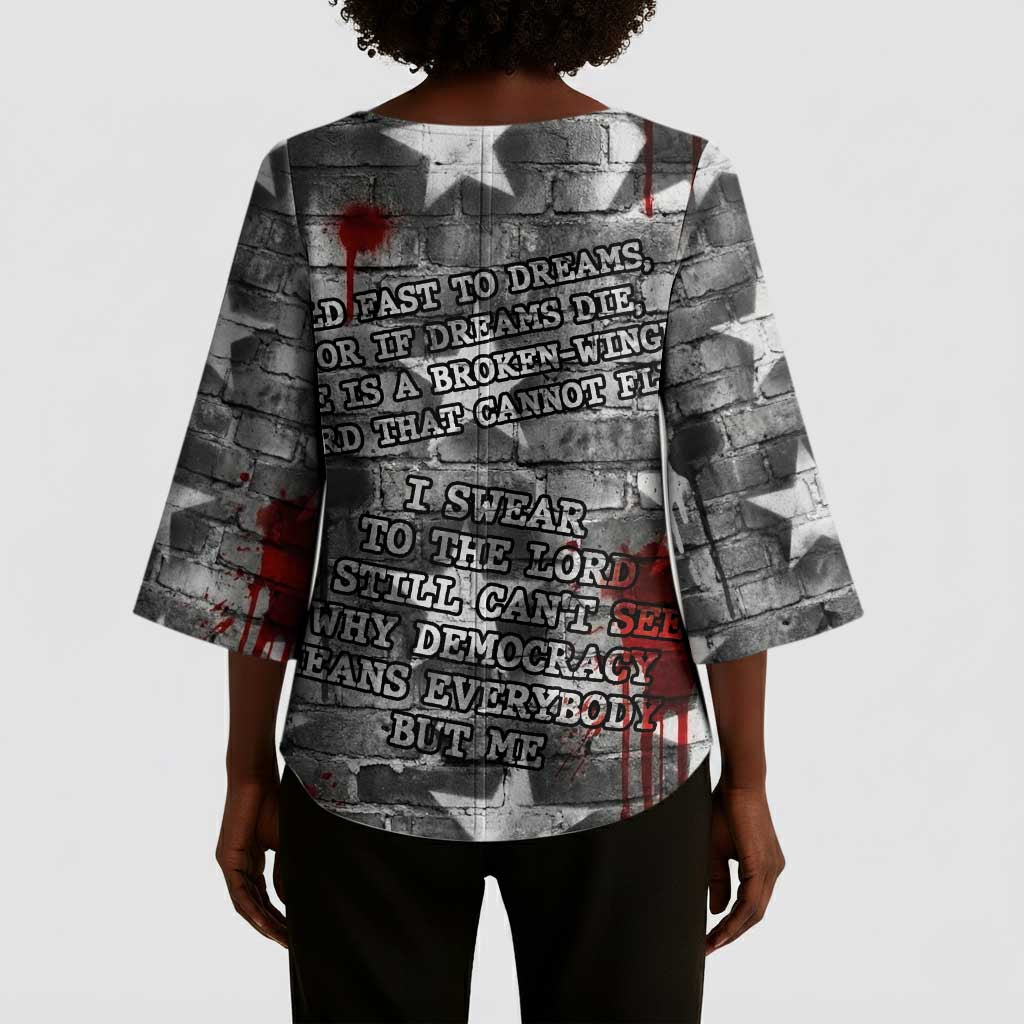 Langston Hughes Kimono Sleeve Blouse Urban Brick Wall Design with Protest Art and Poetry Powerful Quotes - African Pride