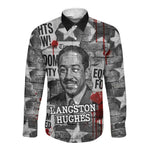 Langston Hughes Long Sleeve Button Shirt Urban Brick Wall Design with Protest Art and Poetry Powerful Quotes - African Pride