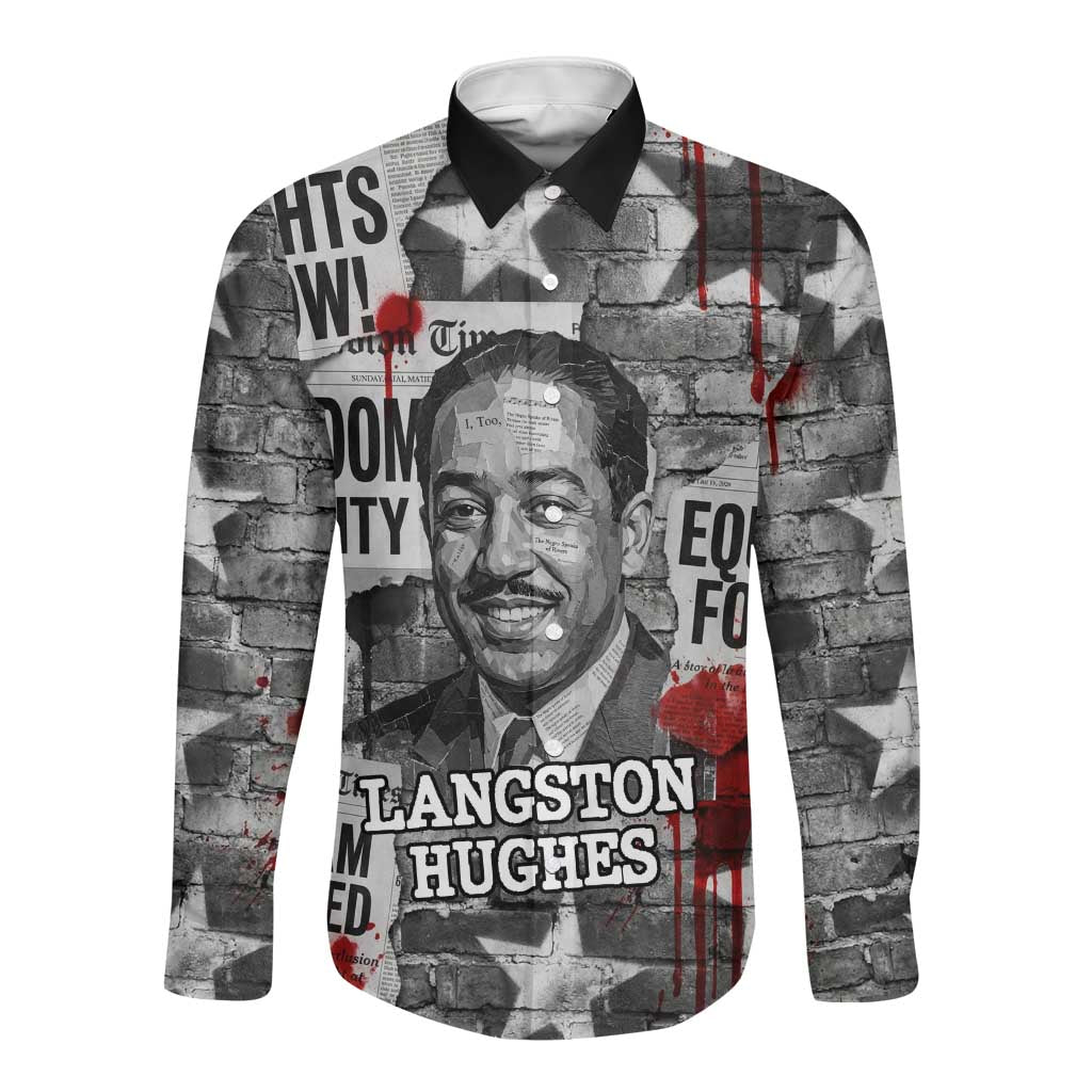 Langston Hughes Long Sleeve Button Shirt Urban Brick Wall Design with Protest Art and Poetry Powerful Quotes - African Pride