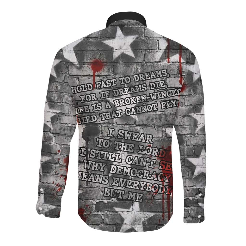 Langston Hughes Long Sleeve Button Shirt Urban Brick Wall Design with Protest Art and Poetry Powerful Quotes - African Pride