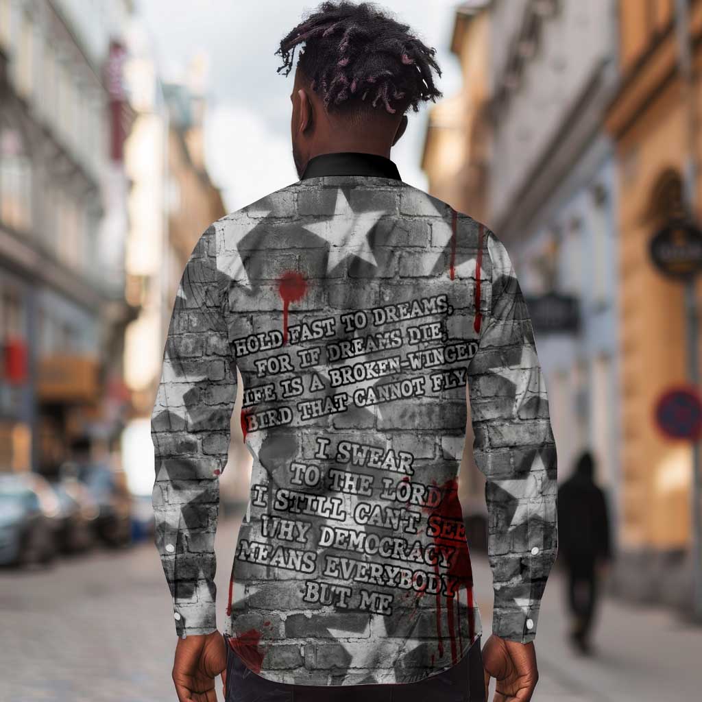 Langston Hughes Long Sleeve Button Shirt Urban Brick Wall Design with Protest Art and Poetry Powerful Quotes - African Pride