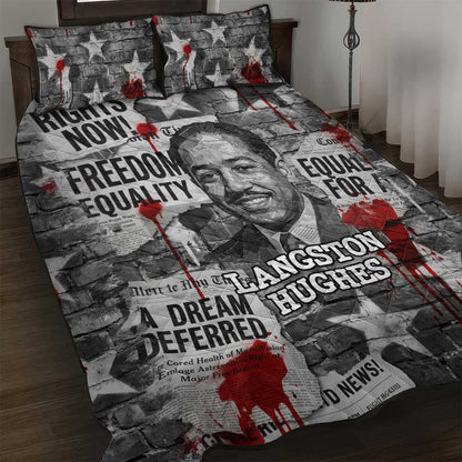 Langston Hughes Quilt Bed Set Urban Brick Wall Design with Protest Art and Poetry Powerful Quotes - African Pride