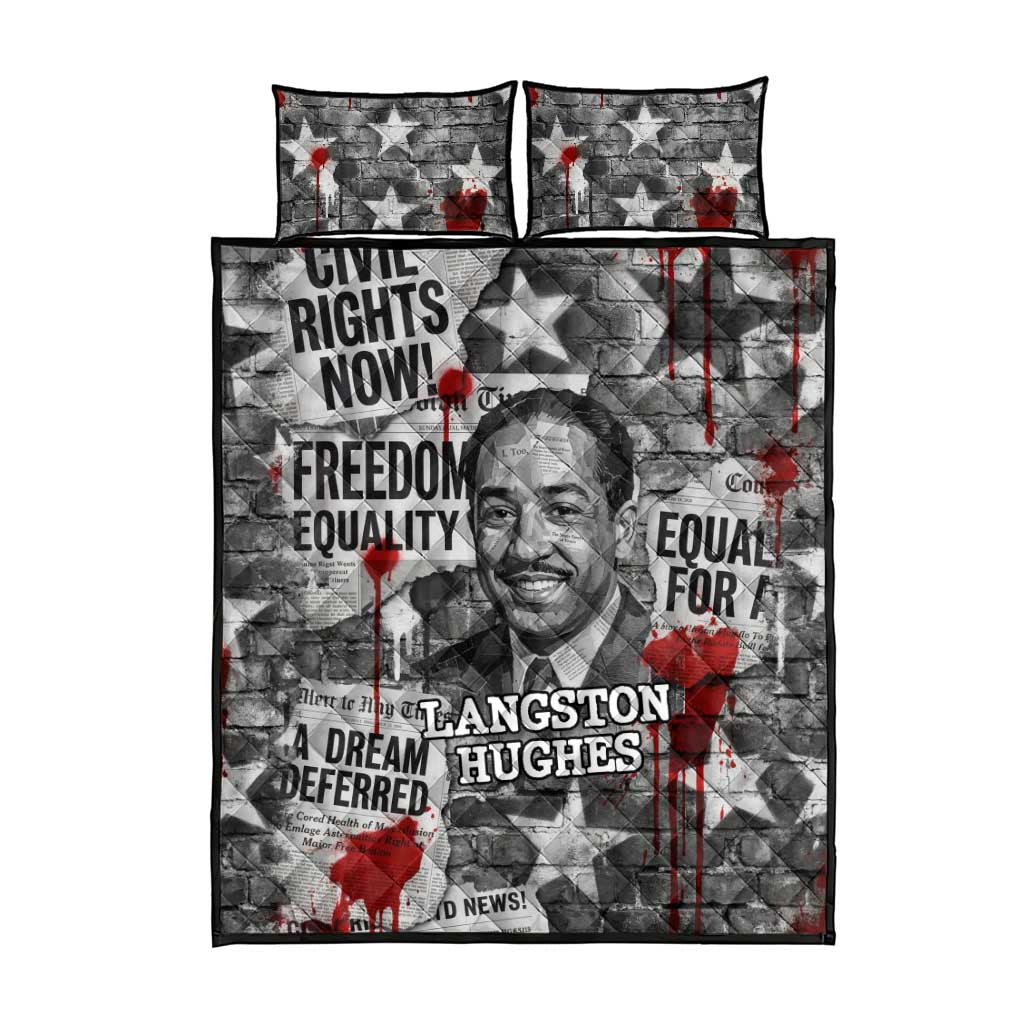 Langston Hughes Quilt Bed Set Urban Brick Wall Design with Protest Art and Poetry Powerful Quotes - African Pride