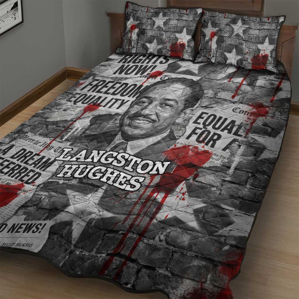 Langston Hughes Quilt Bed Set Urban Brick Wall Design with Protest Art and Poetry Powerful Quotes - African Pride