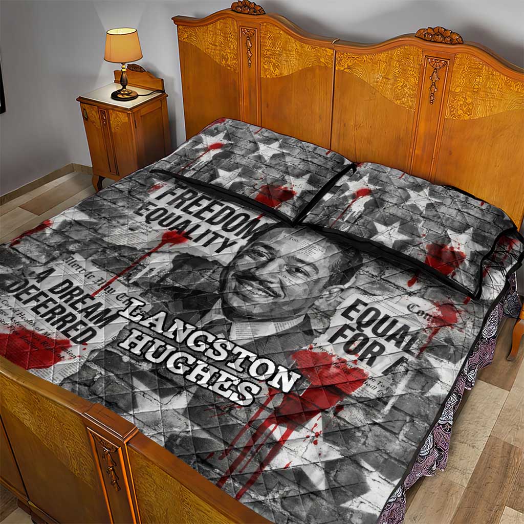 Langston Hughes Quilt Bed Set Urban Brick Wall Design with Protest Art and Poetry Powerful Quotes - African Pride