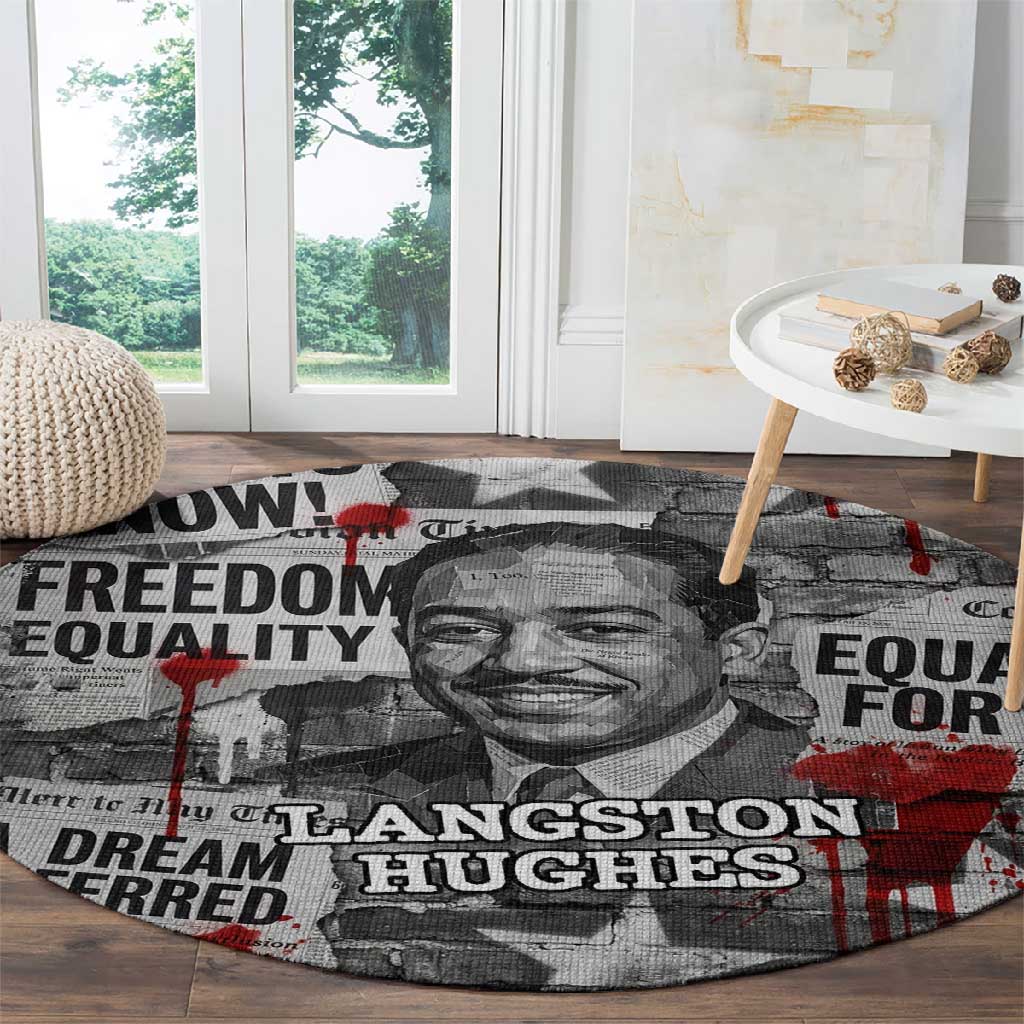 Langston Hughes Round Carpet Urban Brick Wall Design with Protest Art and Poetry Powerful Quotes - African Pride