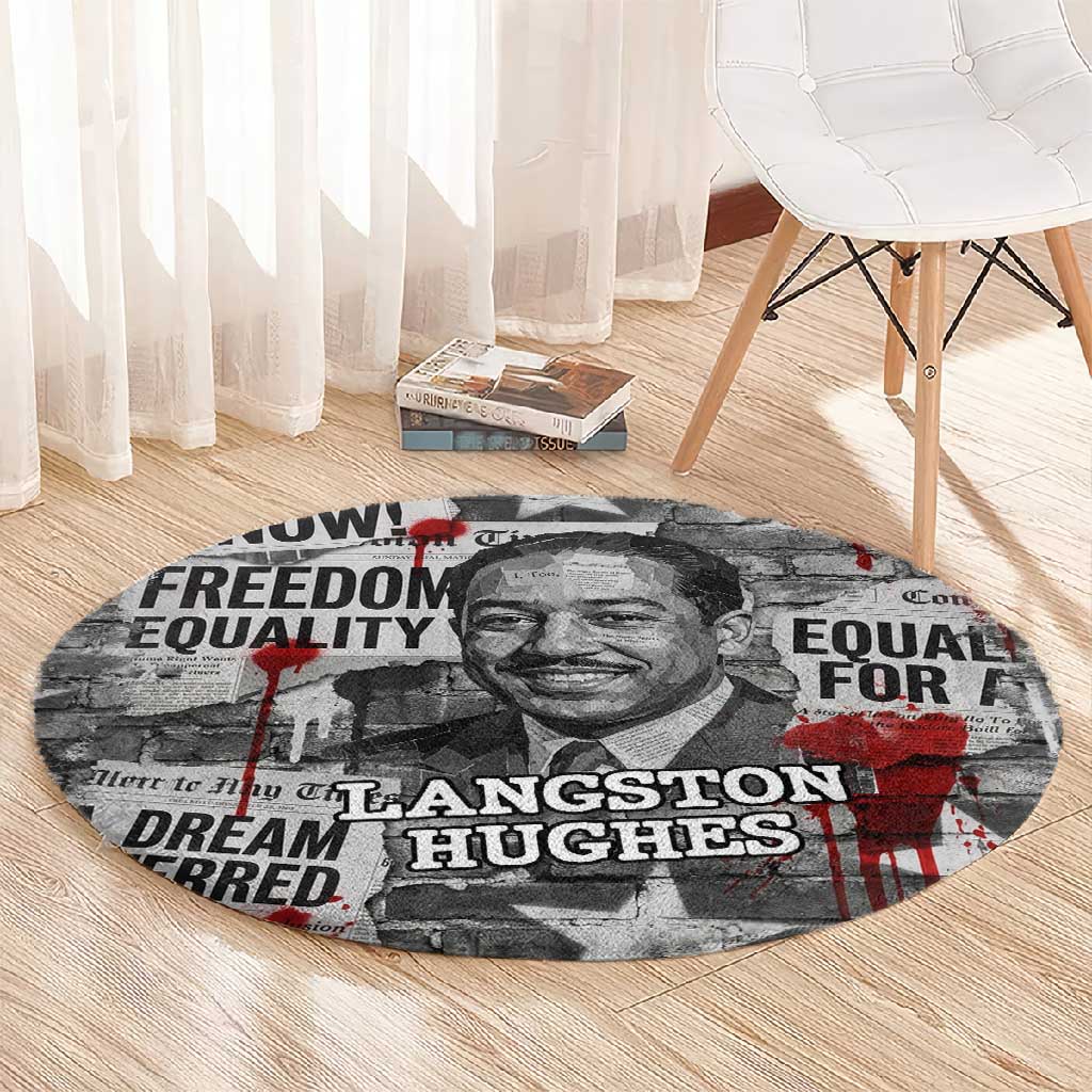 Langston Hughes Round Carpet Urban Brick Wall Design with Protest Art and Poetry Powerful Quotes - African Pride