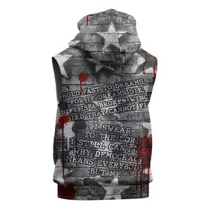 Langston Hughes Sleeveless Hoodie Urban Brick Wall Design with Protest Art and Poetry Powerful Quotes - African Pride