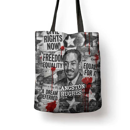 Langston Hughes Tote Bag Urban Brick Wall Design with Protest Art and Poetry Powerful Quotes - African Pride