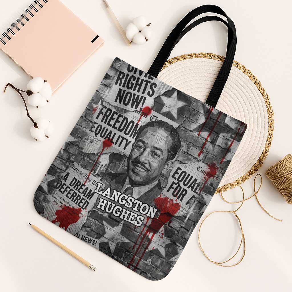 Langston Hughes Tote Bag Urban Brick Wall Design with Protest Art and Poetry Powerful Quotes - African Pride