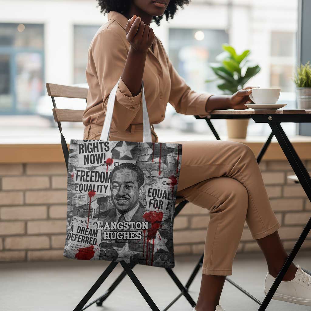 Langston Hughes Tote Bag Urban Brick Wall Design with Protest Art and Poetry Powerful Quotes - African Pride